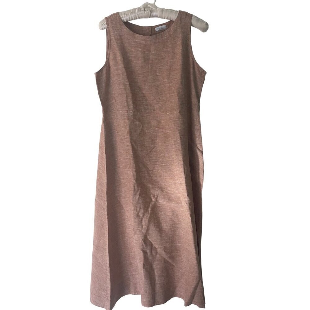 Pure Jill Womens Dress Size XS Brown Midi Sleeveless A Line Pockets Pure Linen